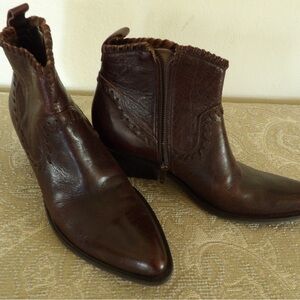 Gianni Bini Dark Brown Leather Cowboy Ankle Boots